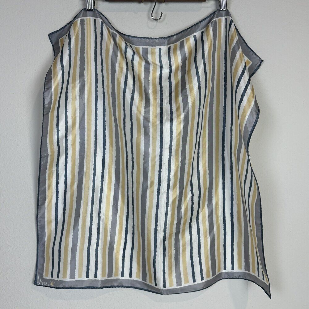 Vintage Vera Neumann Grey Yellow Striped Lady Bug Polyester Scarf 60s
